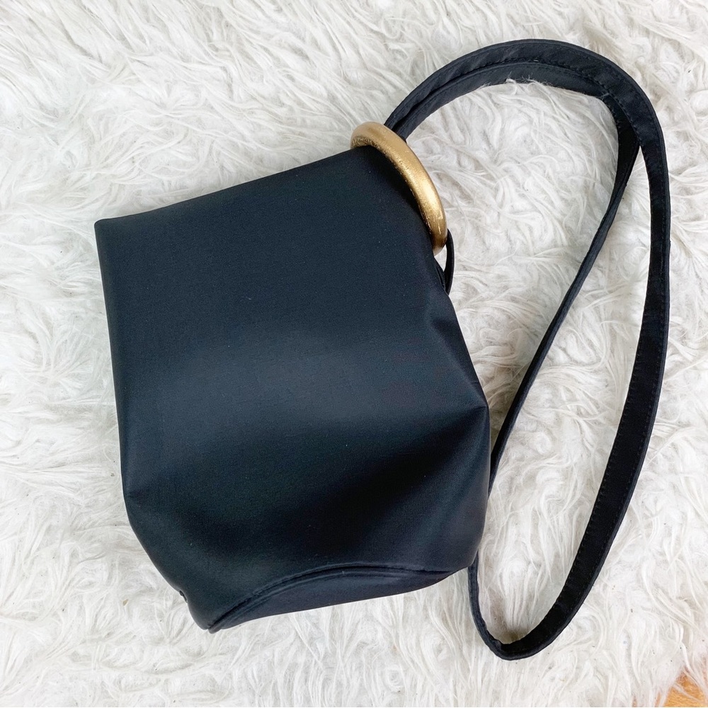 VINTAGE JIL SANDER Nylon Bucket Sling Bag Purse Wooden Ring Detail Minimalist